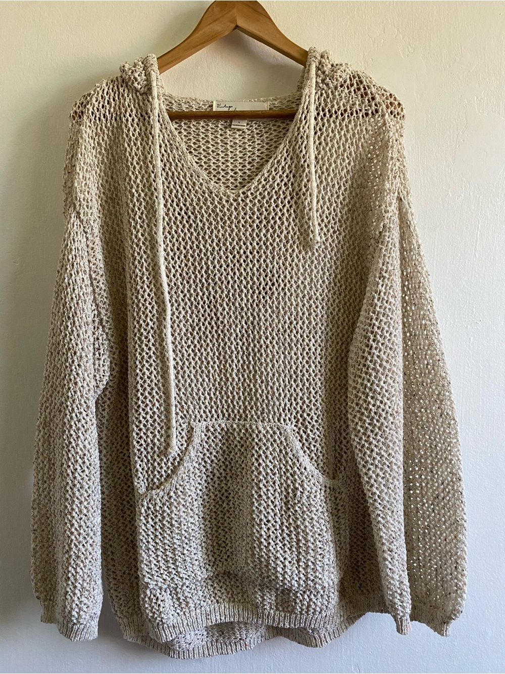 Vintage Havana Crochet knit Hoodie Sweater Size L Slouchy beachy